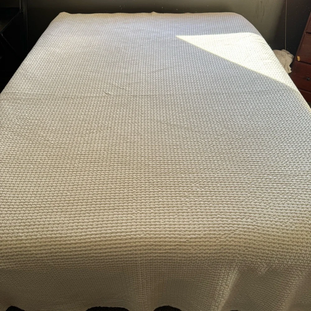 Piscatextil White 100% Cotton Bedspread Coverlet Textured Waffle King 100 X 114